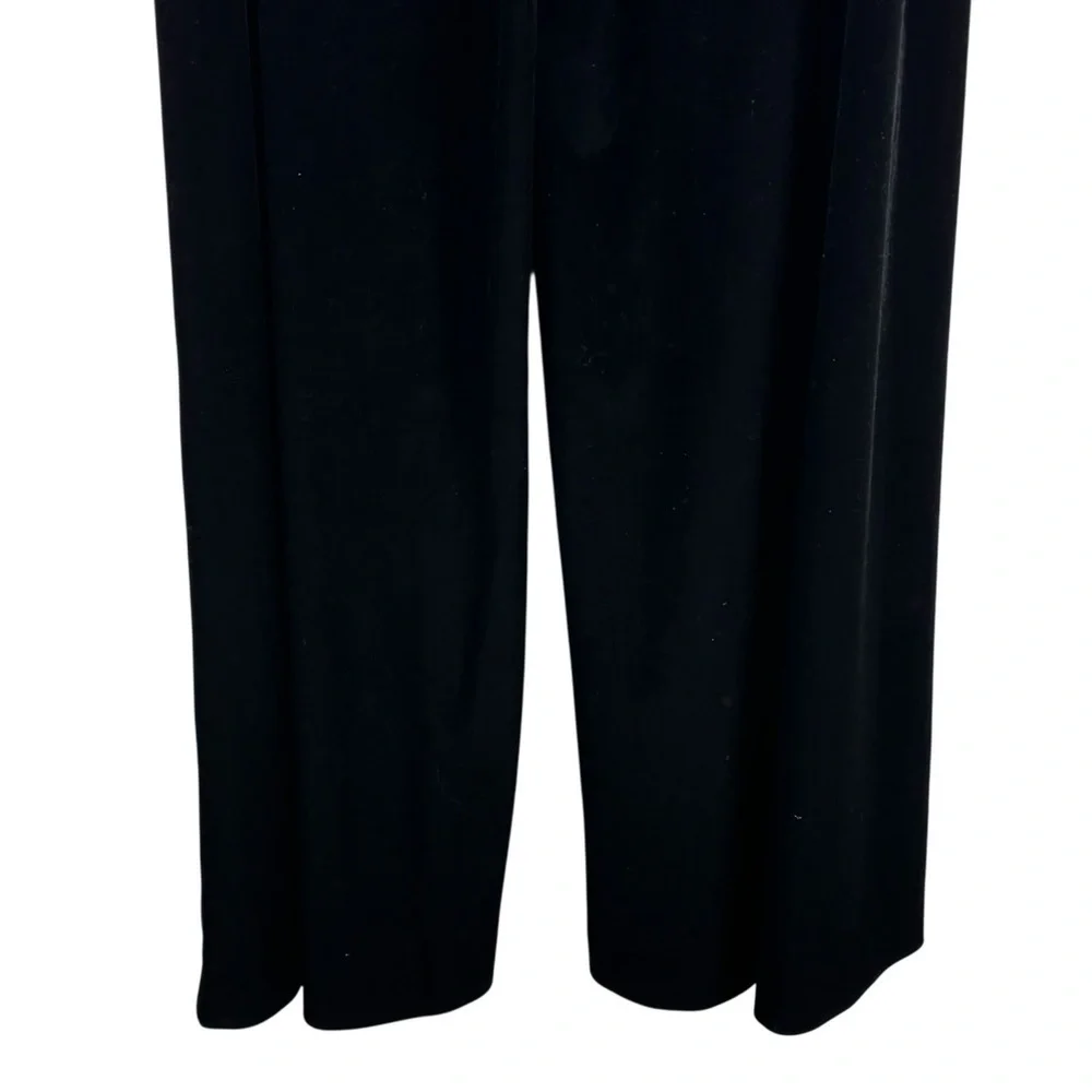 EMILY SHALANT BLACK STRETCH VELVET PULL ON WIDE LEG TROUSER PANTS